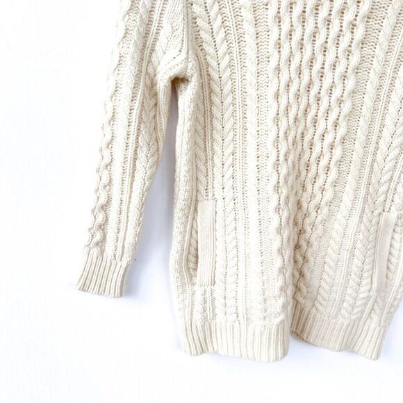 J. Crew 100% Wool Cream Pockets Fisherman Sweater XXS - Picture 8 of 9